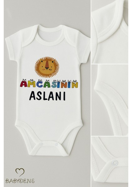 Amcasının Aslanı Yazılı Çıtçıtlı Bebek Zıbını | Erkek Bebek %100 Pamuklu Kısa Kollu Body 0-3AY- 24AY fiyatları