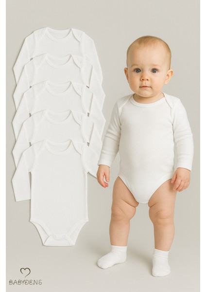 5’li Set Uzun Kollu Bebek Zıbın | Beyaz Pamuk Çıtçıtlı Body | Unisex 0-24 Ay Iç Giyim