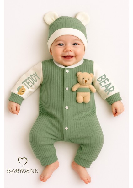 Teddy Bear Temalı Yenidoğan Fitilli Tulum Takımı Ayıcıklı Erkek Bebek Tulum Şapka Set %100PAMUK fırsatları