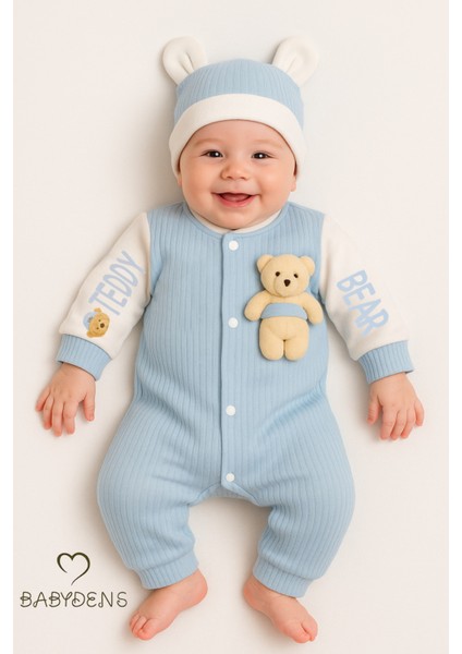 Teddy Bear Temalı Yenidoğan Fitilli Tulum Takımı Ayıcıklı Erkek Bebek Tulum Şapka Set %100PAMUK
