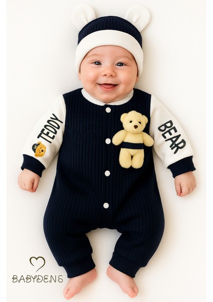 Teddy Bear Temalı Yenidoğan Fitilli Tulum Takımı Ayıcıklı Erkek Bebek Tulum Şapka Set PAMUK