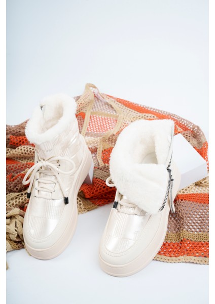 Violetta Su Geçirmez Kürklü Fermuarlı Kadın Kar Bott