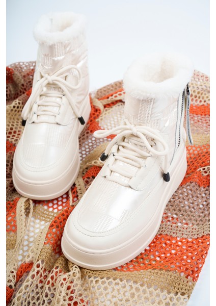 Violetta Su Geçirmez Kürklü Fermuarlı Kadın Kar Bott