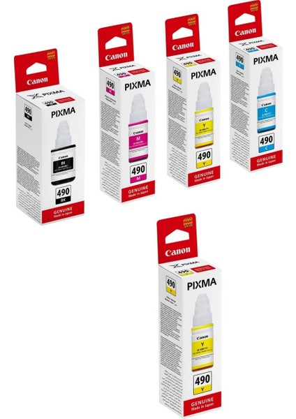 GI-490 Pixma G3411 4 Renk Orjinal Mürekkep Seti + 1 Sarı Hediye