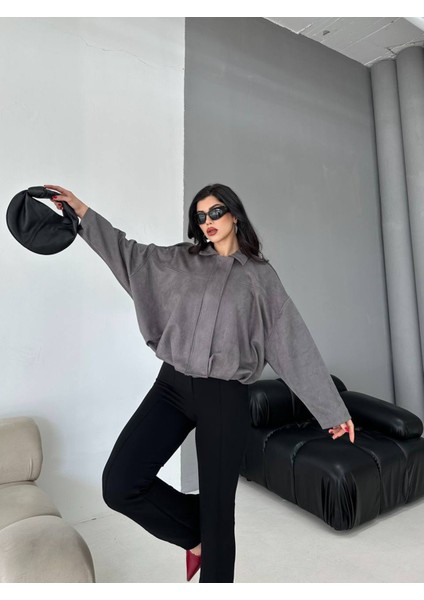 Süet Apoletli Bomber Ceket