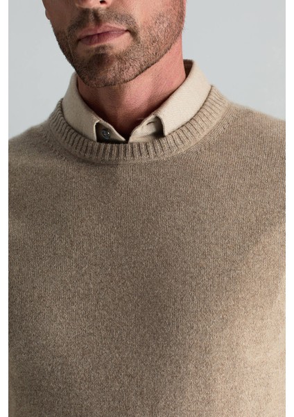 Saf Kaşmir Bisiklet Yaka Camel Kazak indirimleri