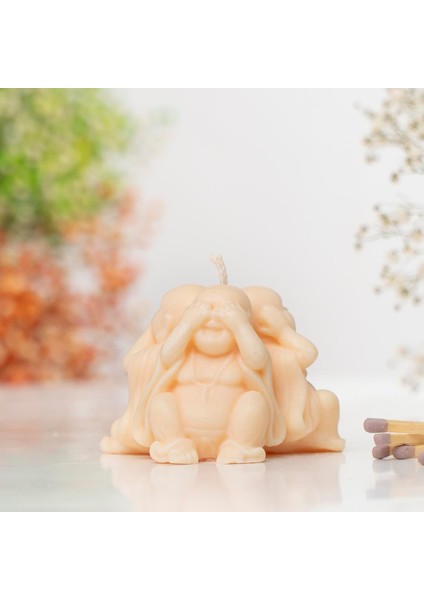 Üç Maymun Buddha Temalı Vegan Soya Mumu