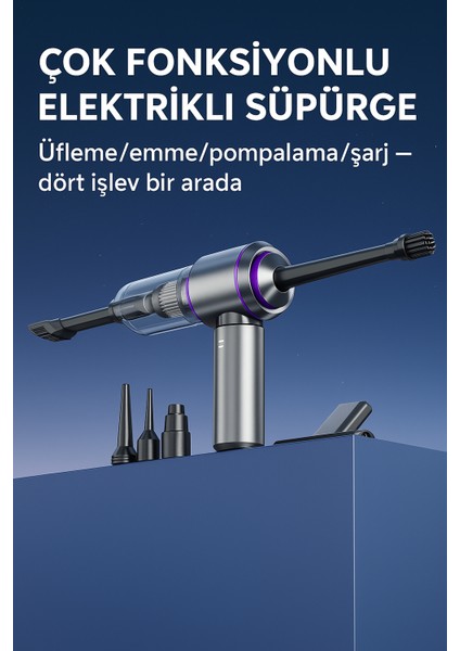 Fırçasız Motorlu, Kablosuz, Taşınabilir, Güçlü Emiş, Çoklu Başlık Seti, Şarjlı Ev Araç Süpürgesi