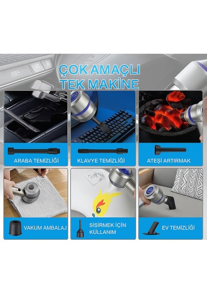 Fırçasız Motorlu, Kablosuz, Taşınabilir, Güçlü Emiş, Çoklu Başlık Seti, Şarjlı Ev Araç Süpürgesi
