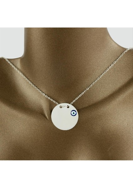 Wizard Yuvarlak Isim Yazılabilir Boş Plaka Kolye-Gümüş Rengi