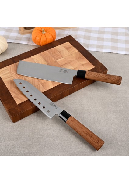 Asya Serisi 2 Parça Şef Bıçağı Seti -Santoku -Nakiri