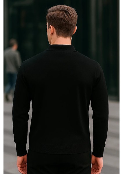 Erkek Yarım Fermuarlı Basic Kışlık Siyah Sweatshirt modelleri