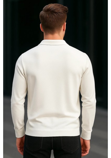 Erkek Yarım Fermuarlı Basic Kışlık Beyaz Sweatshirt modelleri