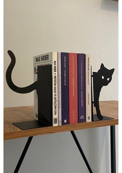 Kedi Figürlü Dekoratif Metal Kitap Tutucu Kitap Desteği Ev ve Ofis Aksesuar