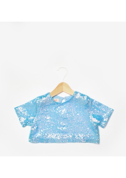 Mavi Üzeri Pul Detaylı Tül Etekli İkili Takım - Freya