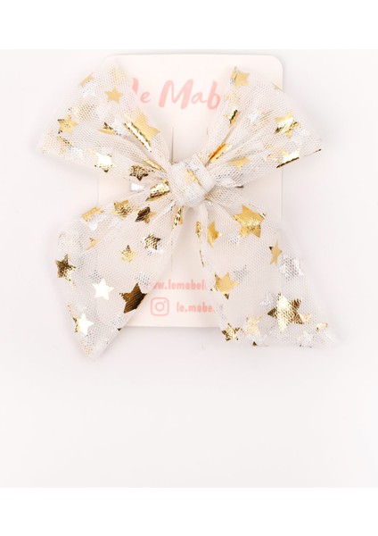 Ekru Yıldız Baskılı Tül Kız Çocuk Klips Toka modelleri