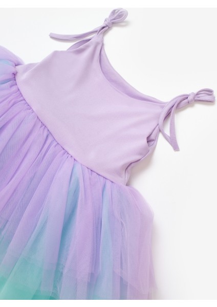 Çok Renkli Lila Tonları Tütü Etekli Askılı Kız Çocuk Balerin Elbise - Jade