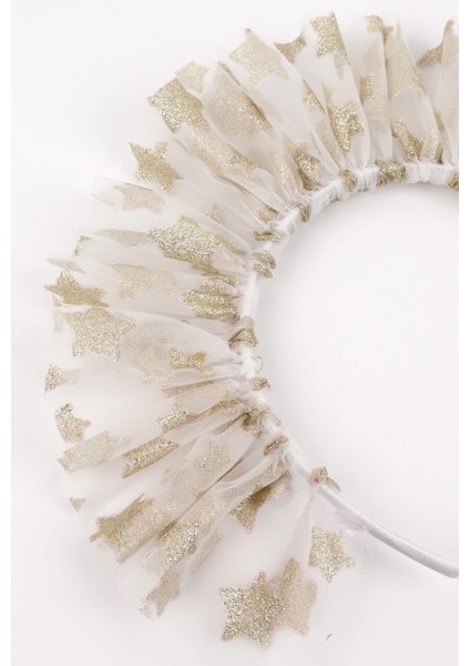 Beyaz Üzeri Büyük Yıldızlı Kız Çocuk Tül Taç modelleri