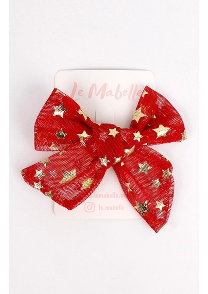 Kırmızı Yıldız Baskılı Tül Kız Çocuk Klips Toka modelleri