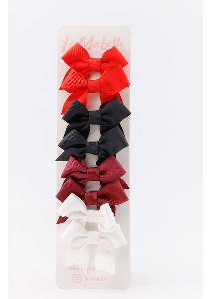 Çok Renkli Kırmızı Tonları 8'li Kurdele Fiyonk Klips Toka Set modelleri