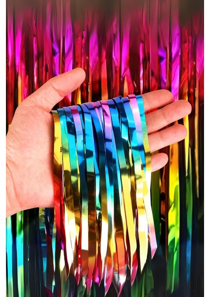 Çok Renkli Parlak Saçak Perde Parti Süsü