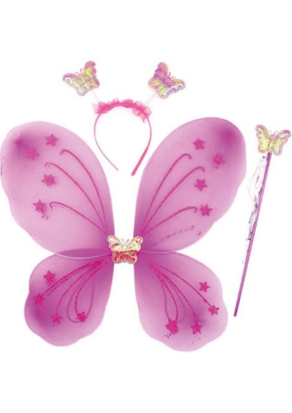 Fuşya Kelebek Kanat Asa Taç 3'lü Set fiyatları