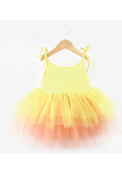 Sarı Tütü Etekli Askılı Kız Çocuk Balerin Elbise - Jade