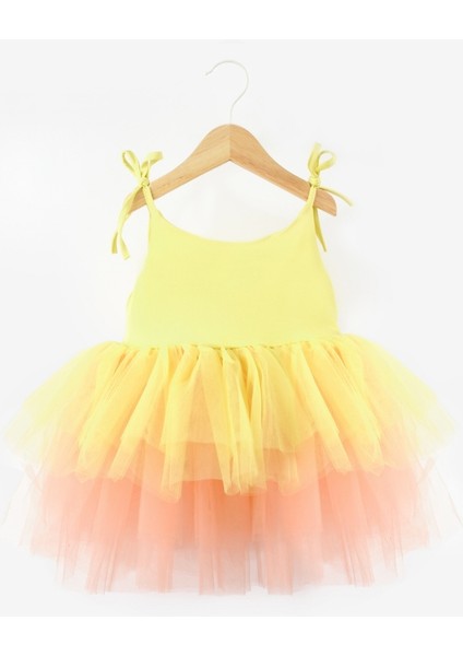 Sarı Tütü Etekli Askılı Kız Çocuk Balerin Elbise - Jade