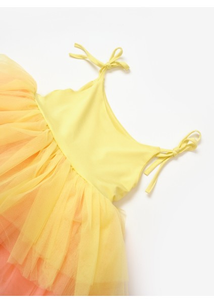 Sarı Tütü Etekli Askılı Kız Çocuk Balerin Elbise - Jade