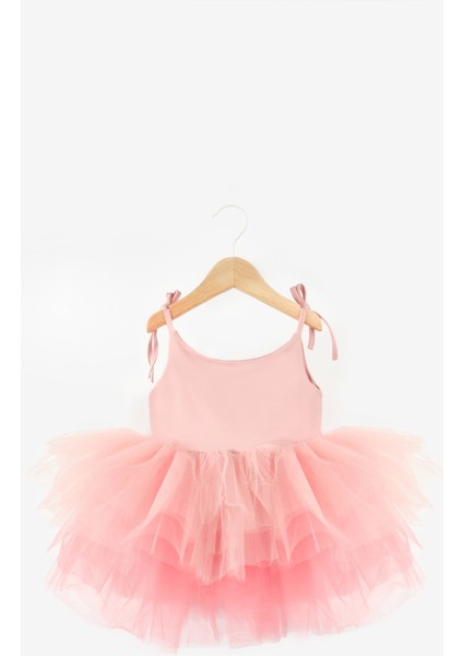 Pudra Tütü Etekli Askılı Kız Çocuk Balerin Elbise - Jade