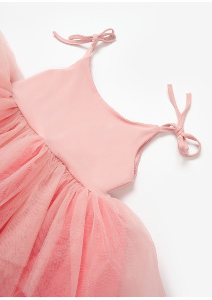 Pudra Tütü Etekli Askılı Kız Çocuk Balerin Elbise - Jade