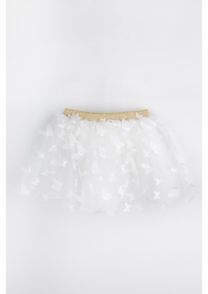 Ekru Kelebek Aplikeli Kız Çocuk Tül Etek - Pauline indirimleri
