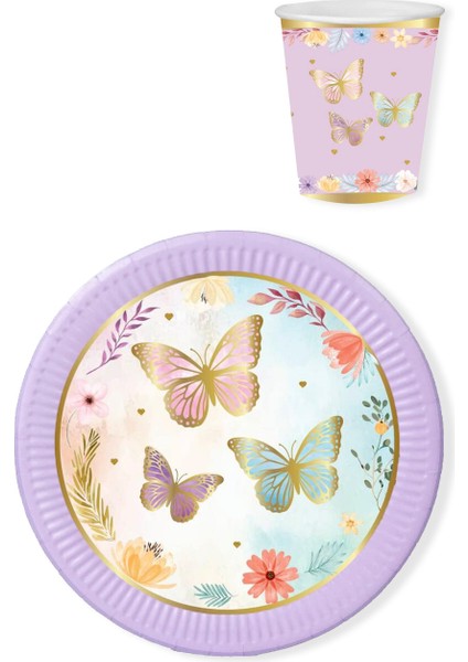 Lila Kelebek Temalı 8'li Bardak Tabak Set indirimleri