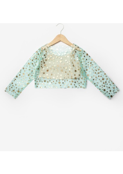 Mint Uzun Kollu Yıldızlı Kız Çocuk Tül Crop indirimleri