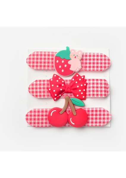 Kırmızı Ekoseli Figürlü 3'lü Kız Çocuk Toka Set fırsatları