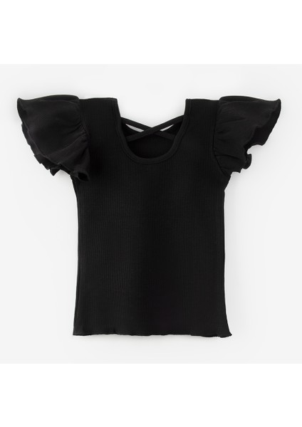 Siyah Arkası Çapraz Biyeli Kız Çocuk Tişört - Julie indirimleri