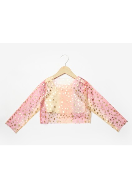 Sarı Uzun Kollu Yıldızlı Kız Çocuk Tül Crop