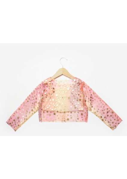 Sarı Uzun Kollu Yıldızlı Kız Çocuk Tül Crop