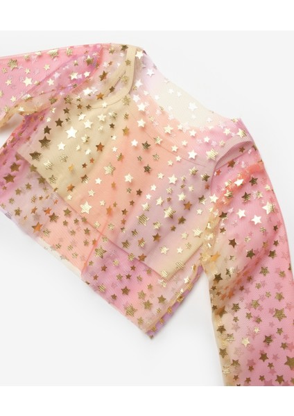 Sarı Uzun Kollu Yıldızlı Kız Çocuk Tül Crop