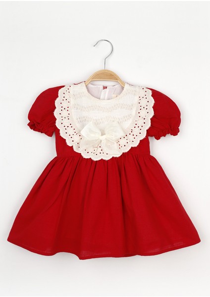 Kırmızı Kısa Kollu Fisto Detaylı Fiyonklu Kız Çocuk Elbise - Rosa