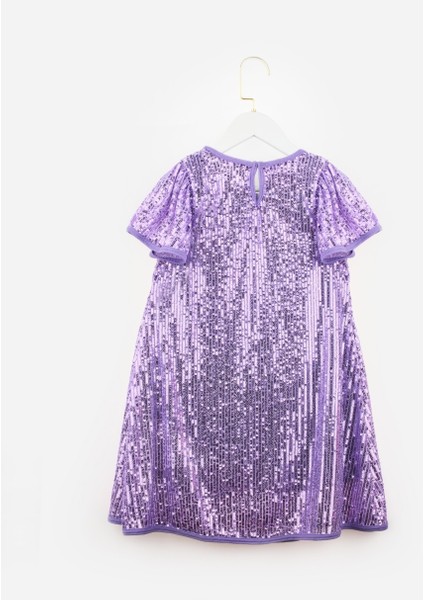 Lila Pul Payetli Kız Çocuk Elbise-Siri