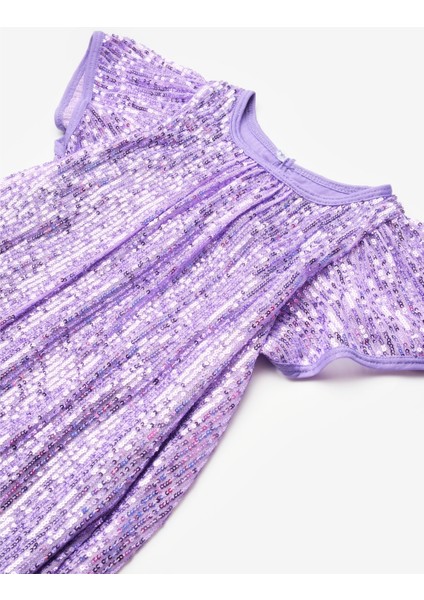 Lila Pul Payetli Kız Çocuk Elbise-Siri