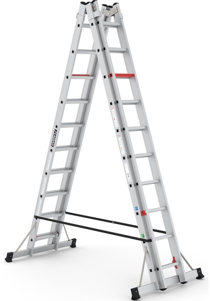 2x10 Basamaklı Doublex - A Tipi Çift Taraflı Sürgülü Merdiven Ta003