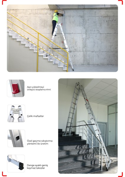 2x6 Basamaklı Doublex - A Tipi Çift Taraflı Sürgülü Merdiven Ta002 fırsatları