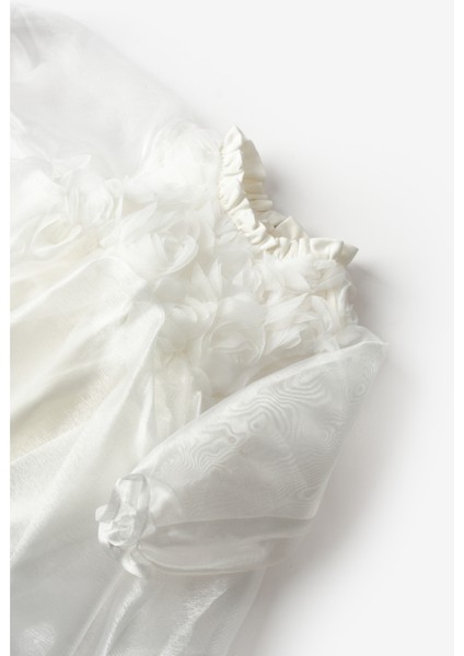 Beyaz Tül Etekli Gül Detaylı Kız Bebek Elbise - Ophelia