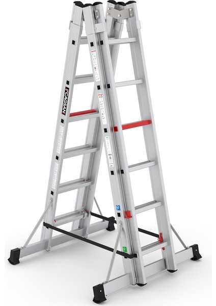 2x6 Basamaklı Doublex - A Tipi Çift Taraflı Sürgülü Merdiven Ta002
