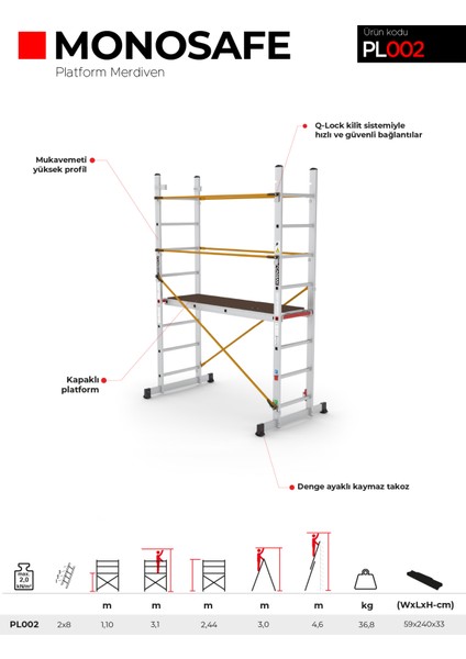 8 Basamaklı Monosafe - Platform Merdiven PL002 indirimleri