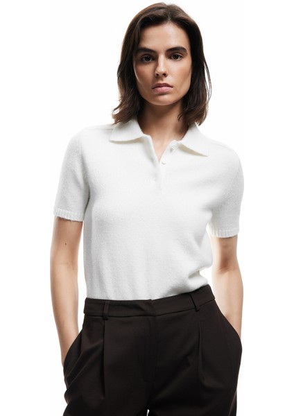 Kısa Kollu Düğmeli Polo Yaka Triko Kazak