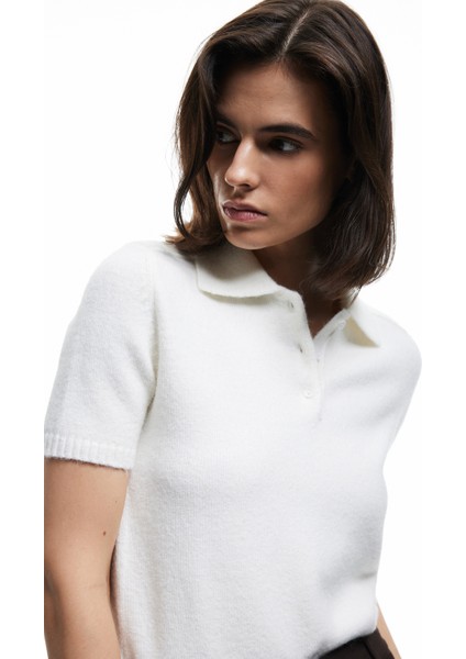 Kısa Kollu Düğmeli Polo Yaka Triko Kazak modelleri