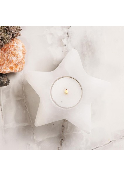 Yıldız Temalı Selenit Doğal Taş Mumluk fiyatları